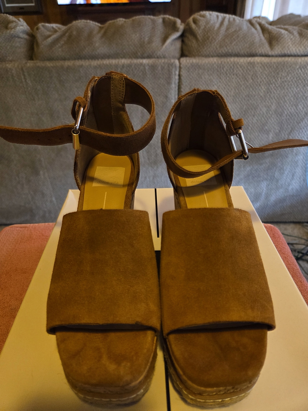 Dolce Vita Brown Suede Platform Ankle-Strap Sandals